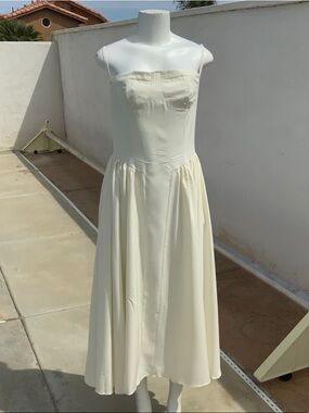 Classic Cream Spaghetti-Strap Midi Dress